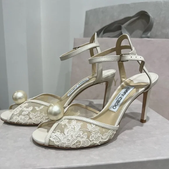 Jimmy Choo Cream Lace Heels - Picture 2 of 13